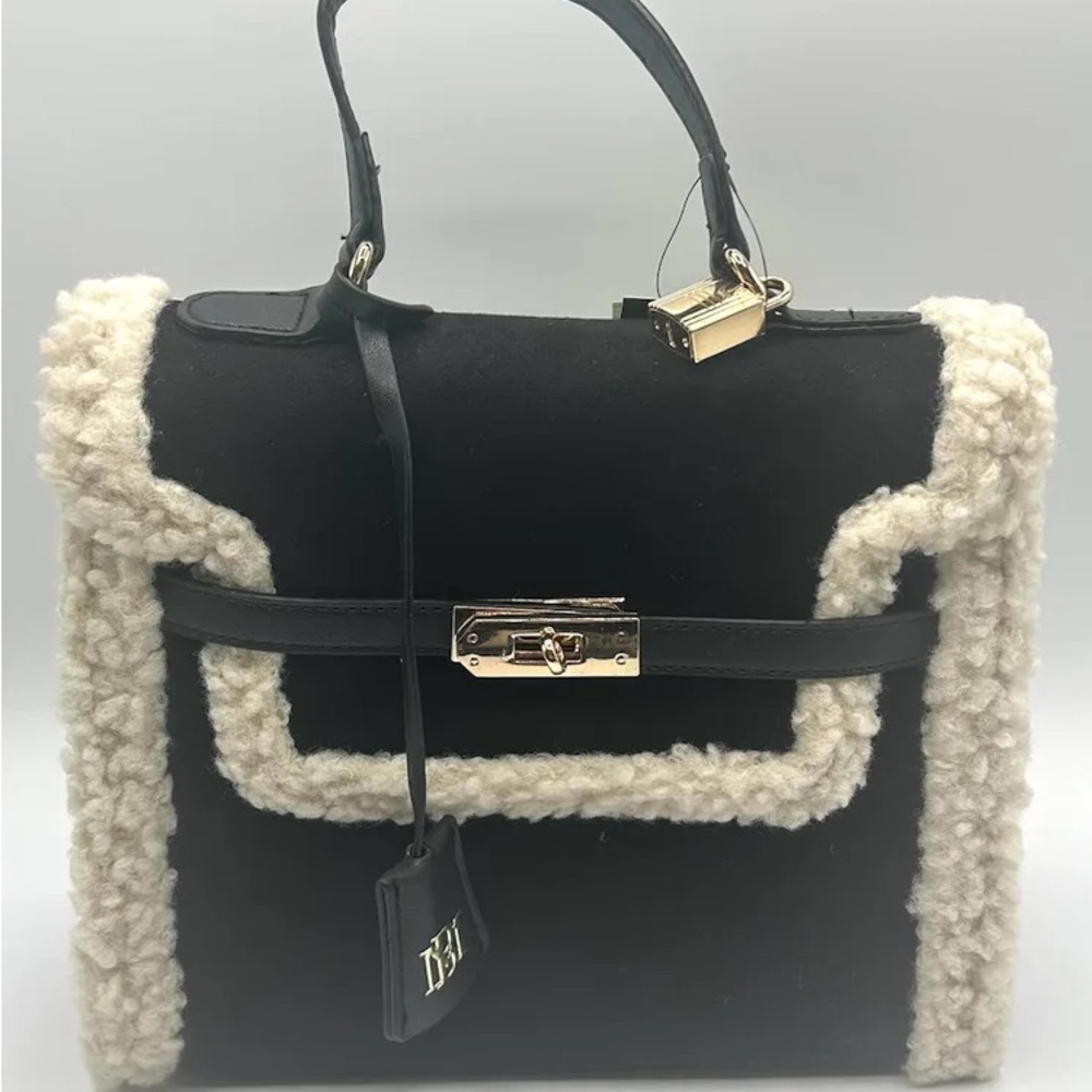 NWT Badgley Mischka Fur Border Satchel Bag
